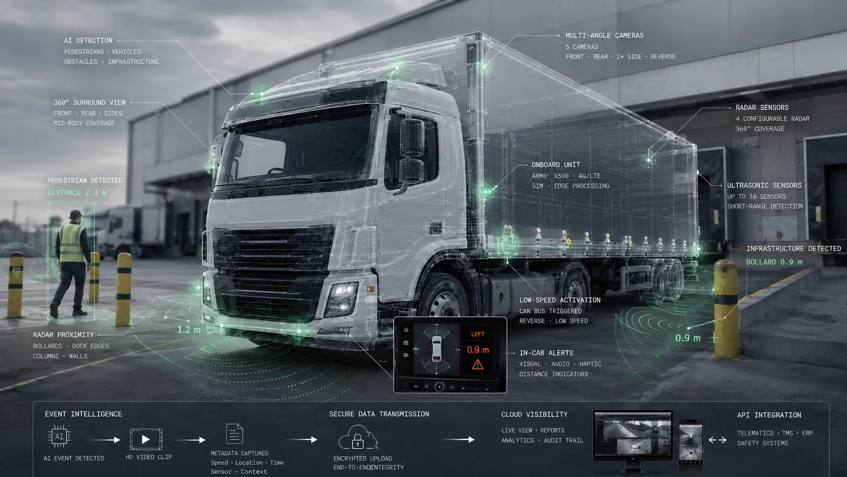 Low-speed collision mitigation system around a vehicle